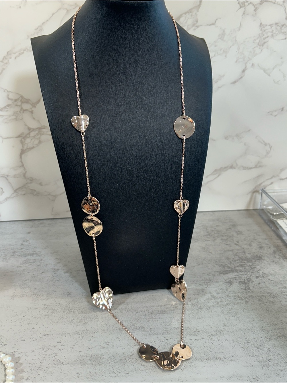Park Lane “Shortcake” Rose Gold Heart & Disc Station Long Necklace
